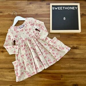 SweetHoney Ribbed Knit Dress St. Nick 5 Cream Red Santa Christmas Long Sleeve